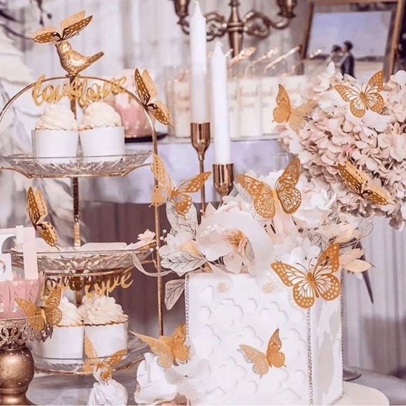 Butterfly Decorations 12 Pcs 4 3D Butterfly Wall Decor Gold - Picture 2 of 6